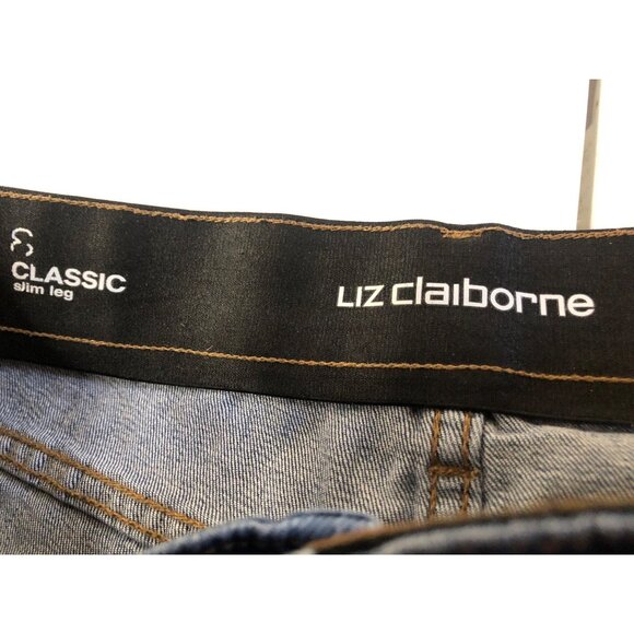 LIZ CLAIBORNE-MEDIUM WASH 98% COTTON ELASTIC WAIST CLASSIC SLIM LEG JEANS SIZE 8 - Picture 3 of 7